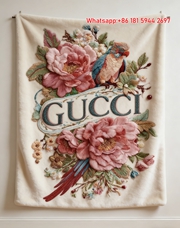 Gucci Embroidered Parrot throw Blanket Vintage Stitched Floral Art IMG_2775